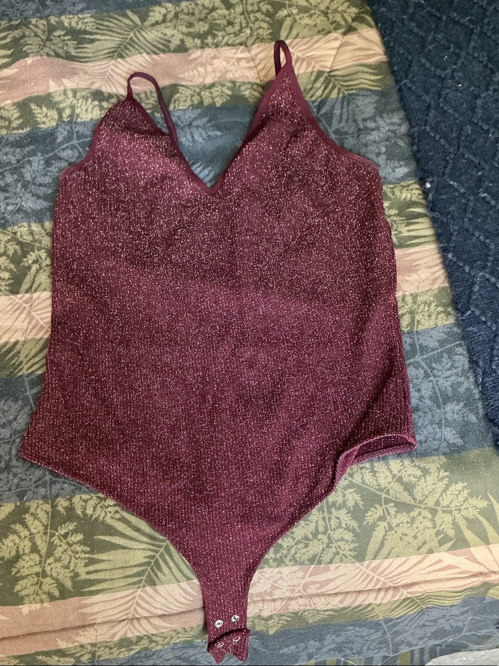 Dynamite Sparkle Burgundy V-Neck Bodysuit